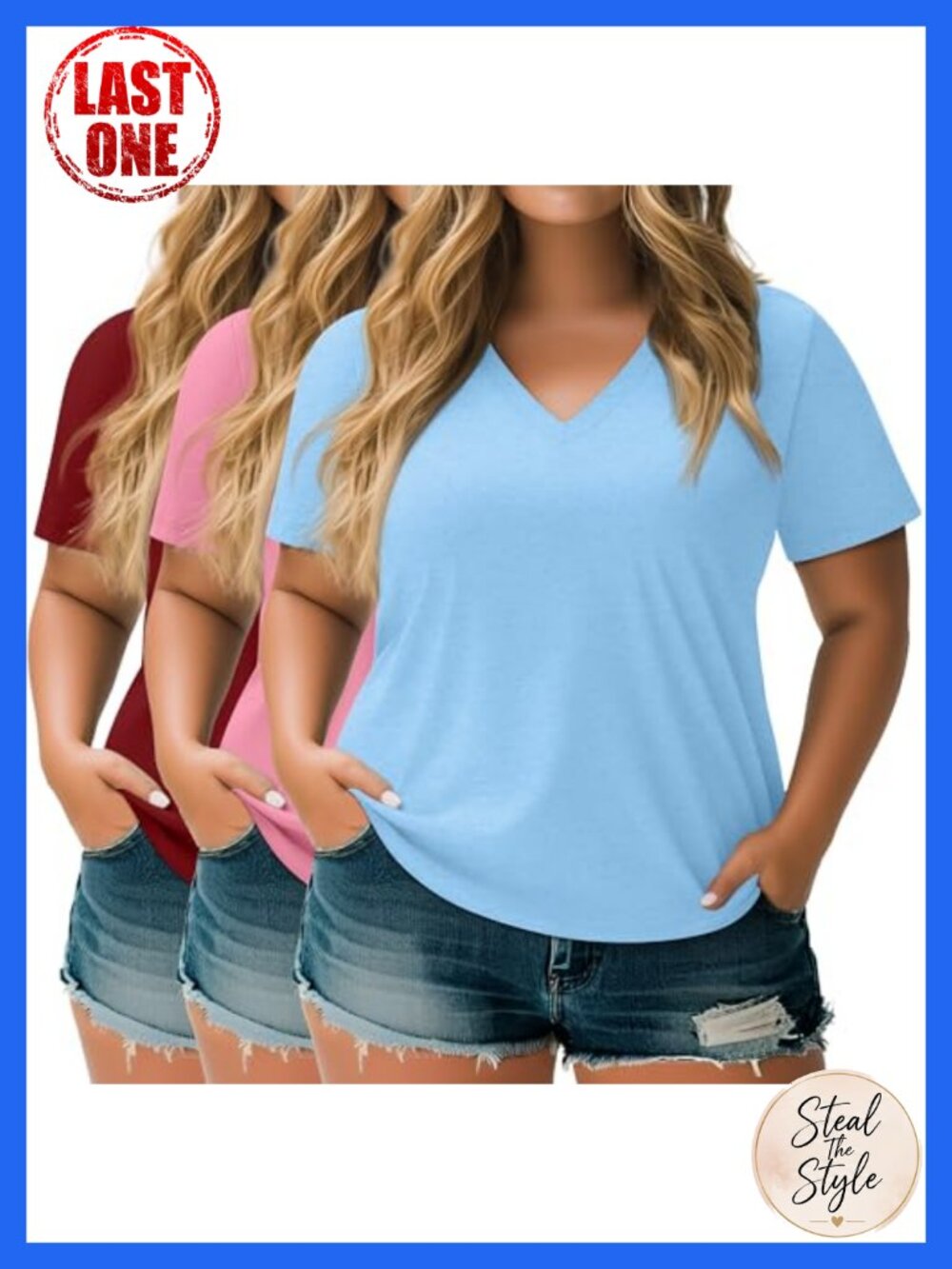 Womens Plus Size T Shirts Short Sleeve V Neck Tops 3 Pack